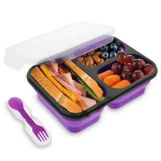 Keweis Silicone Bento Box, 3-Compartment 25oz Lunch Box Container with  Lids, Leak-Proof Salad Bento Boxes, Hard-Shell Silicone, Airtight,  Microwave