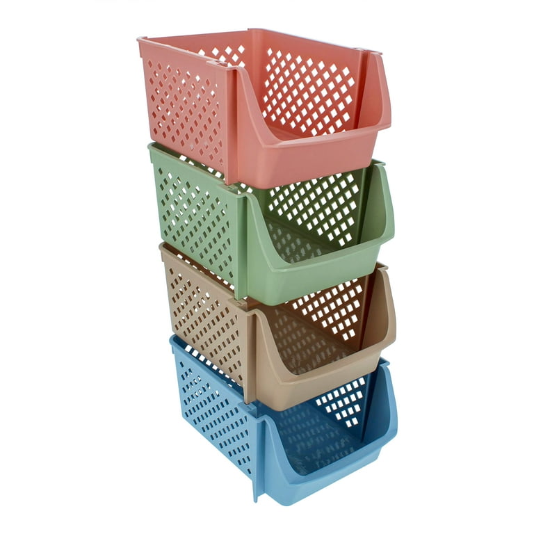 Creekview Home Emporium Large Plastic Stackable Storage Bin 28in Tall Set - 4pc Colored Organizing Bins for Food or Toys