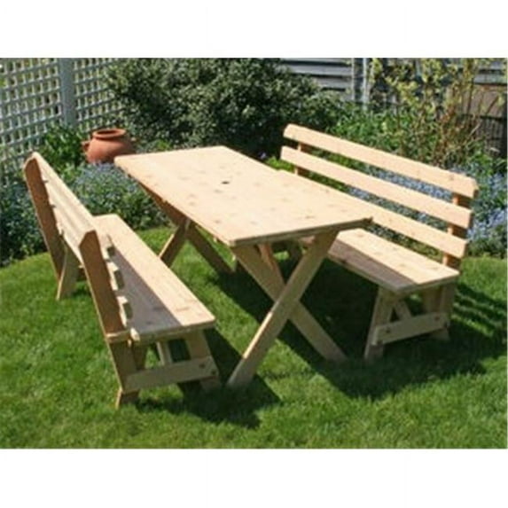Creekvine Designs Cedar 27 in. Wide 5 ft. Cross Legged Picnic Table with -2- 5 ft. Backed Benches 5 ft.