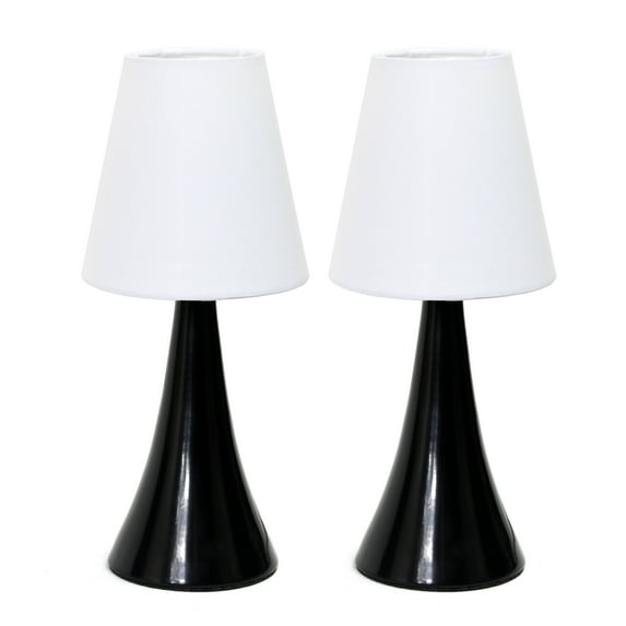 Creekwood Home 11.42" Chic and Contemporary Mini Touch Lamp Duo, for Bedroom, Living Room, Hallway, Black with White Shades