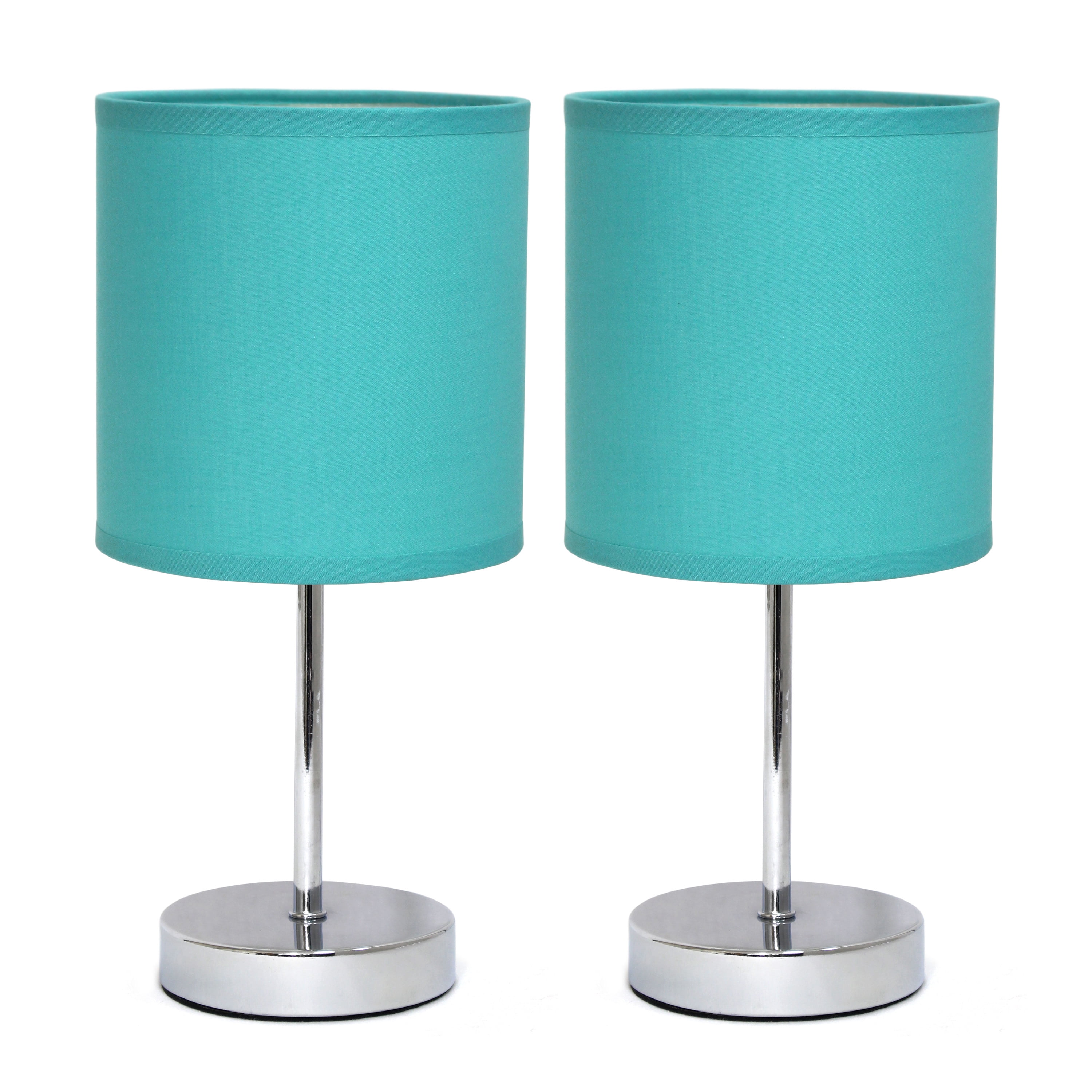 Creekwood Home 11.81" Chrome 2 Pack Petite Metal Stick Table Lamp Set, Blue Shades