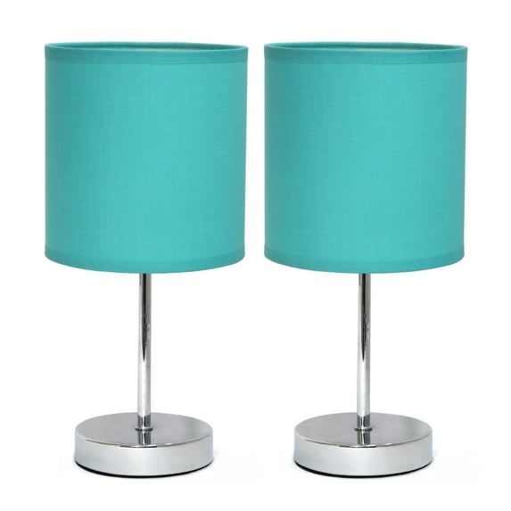 Creekwood Home 11.81" Chrome 2 Pack Petite Metal Stick Table Lamp Set, Blue Shades