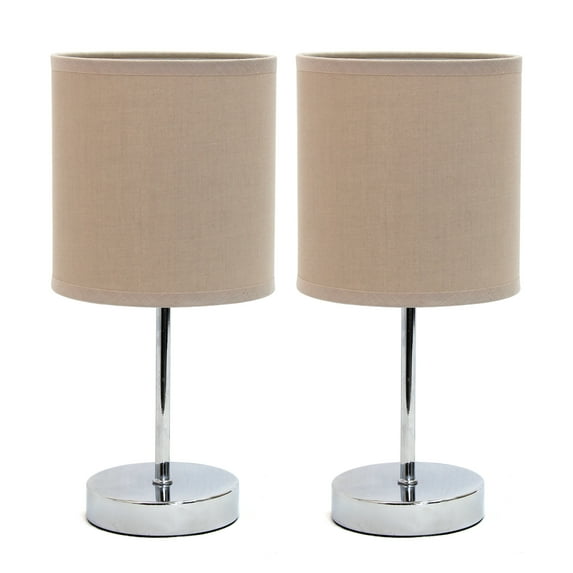 Creekwood Home 11.81" Chrome 2 Pack Petite Metal Stick Table Lamp Set, Gray Beige Shades