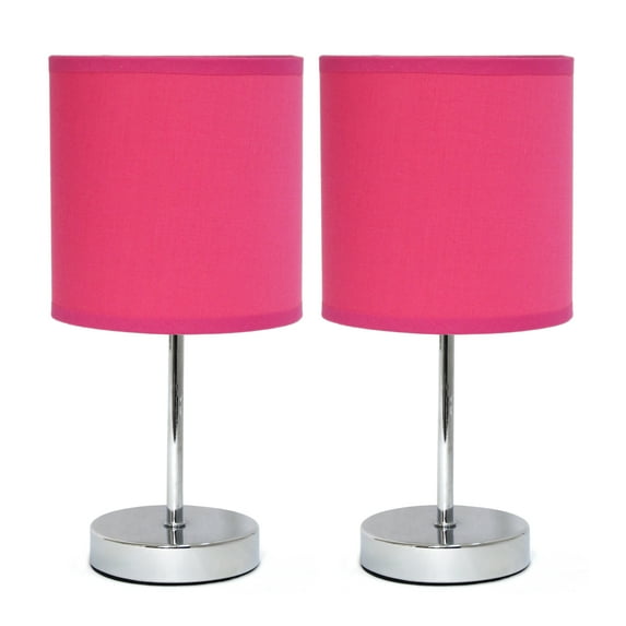Creekwood Home 11.81" Chrome 2 Pack Petite Metal Stick Table Lamp Set, Hot Pink Shades