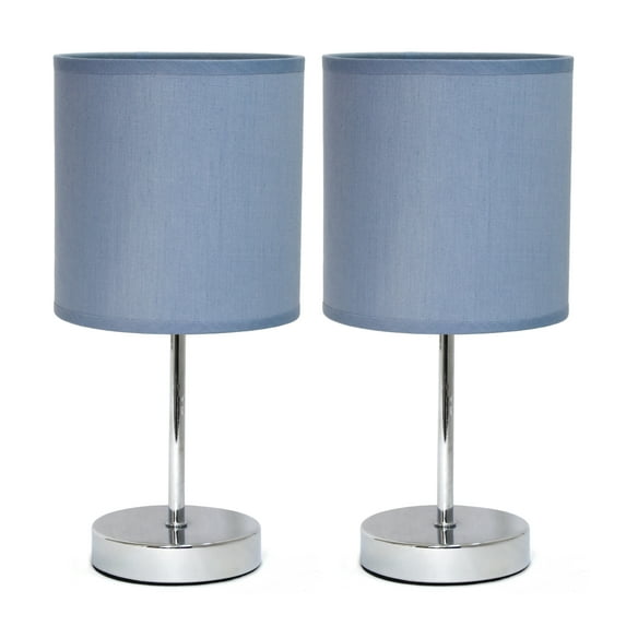 Creekwood Home 11.81" Chrome 2 Pack Petite Metal Stick Table Lamp Set, Purple Shades