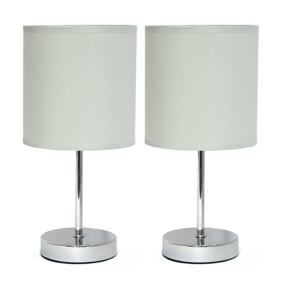 Creekwood Home 11.81" Chrome 2 Pack Petite Metal Stick Table Lamp Set, Slate Gray Shades