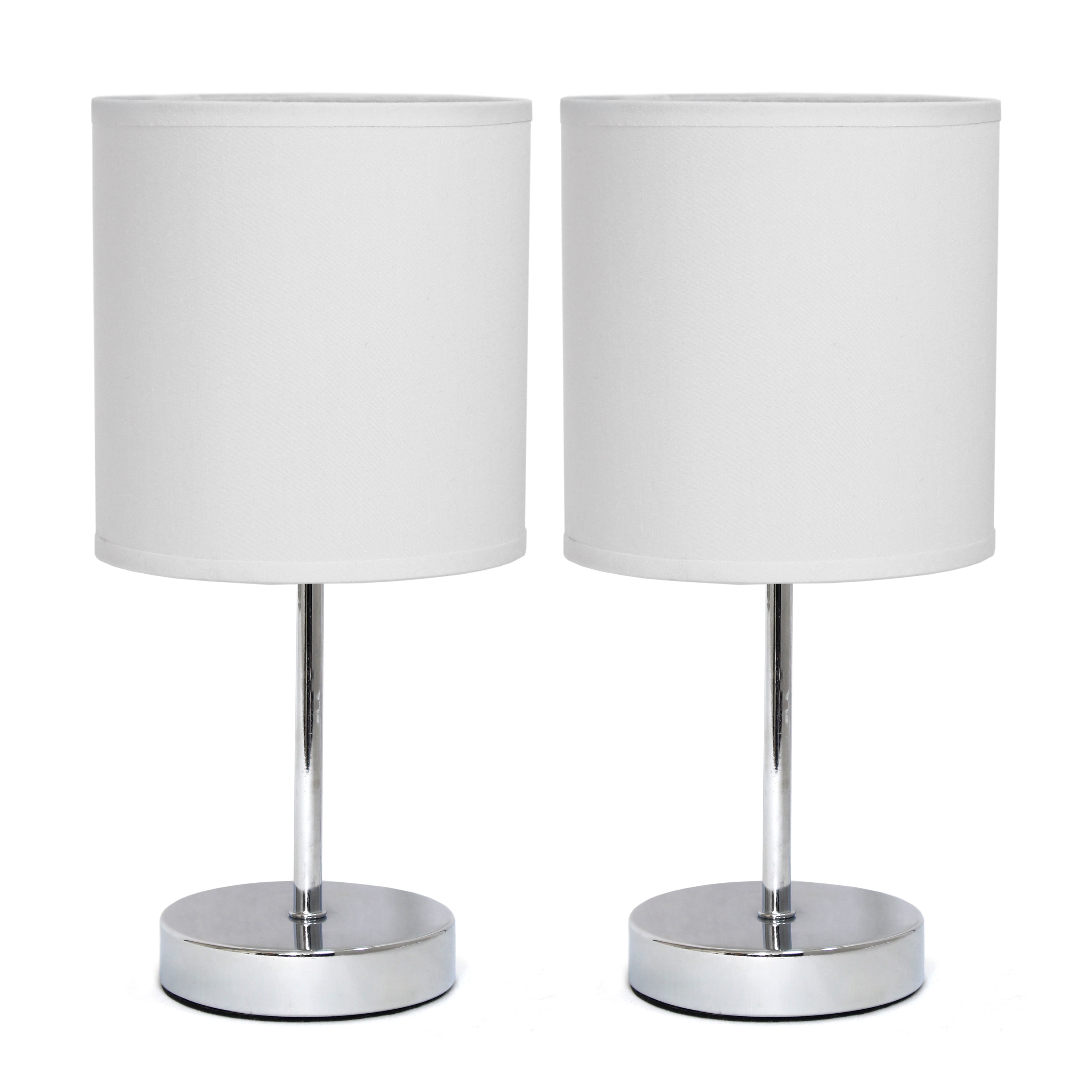 Creekwood Home 11.81" Chrome 2 Pack Petite Metal Stick Table Lamp Set, White Shades