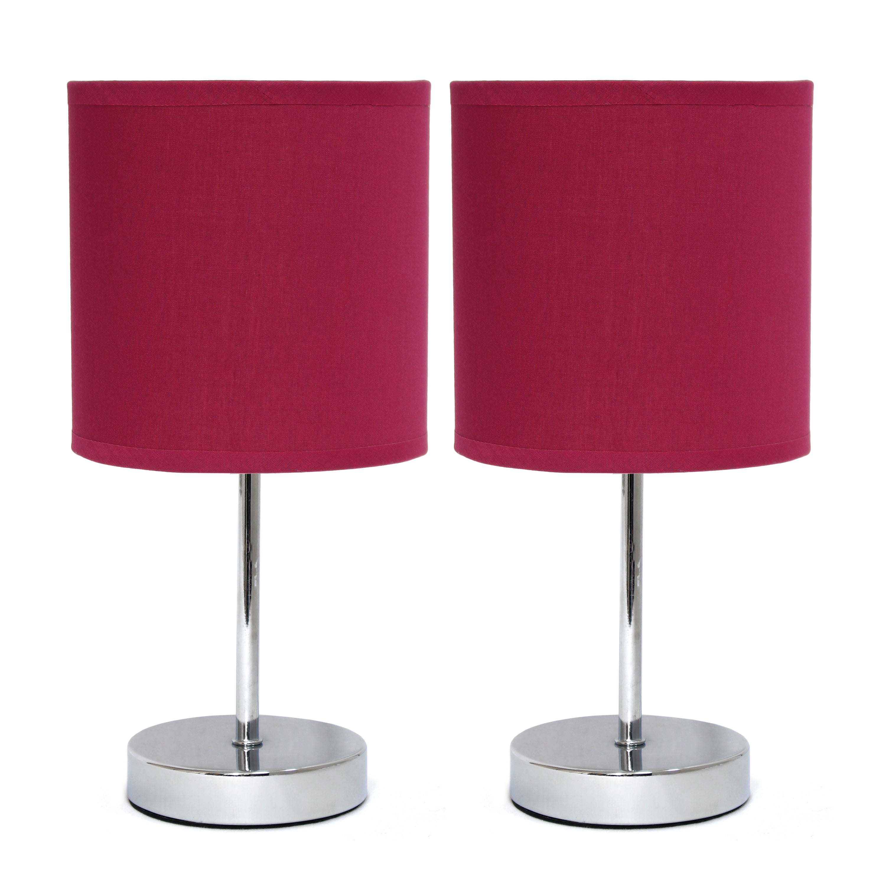Creekwood Home 11.81" Chrome 2 Pack Petite Metal Stick Table Lamp Set, Wine Red Shades