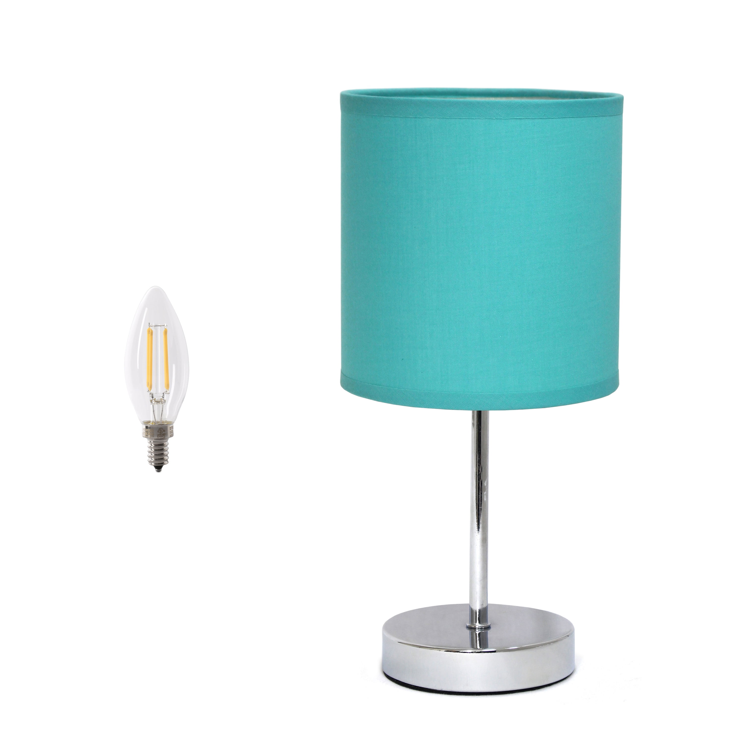 Creekwood Home 11.81" Chrome Petite Metal Stick Table Lamp with LED Bulb, Blue Shade