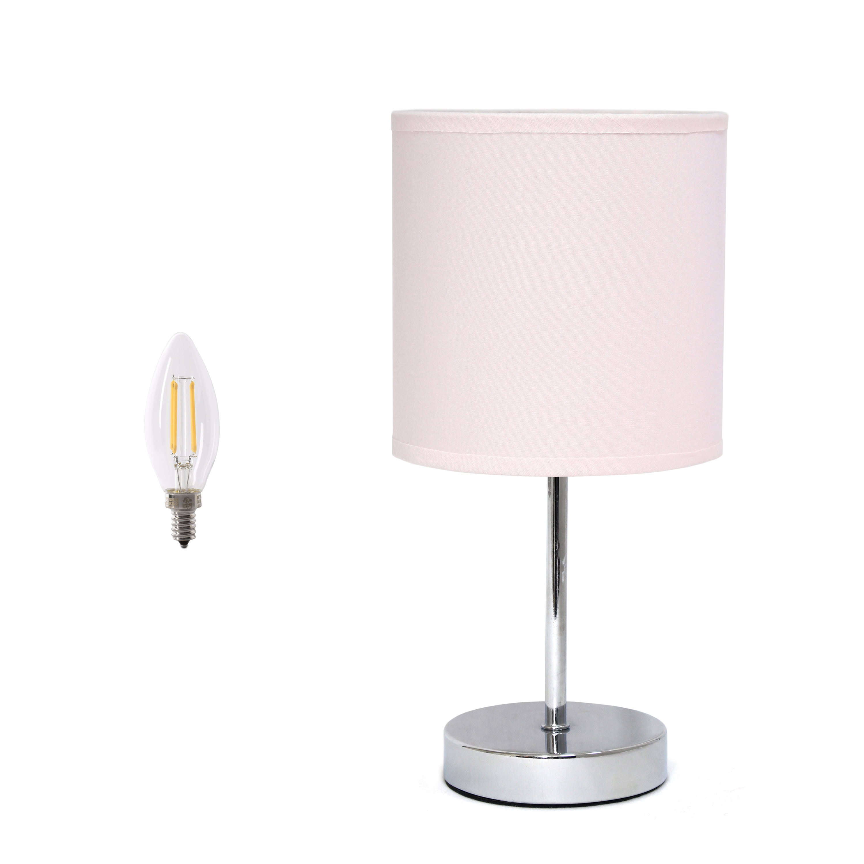 Creekwood Home 11.81" Chrome Petite Metal Stick Table Lamp with LED Bulb, Blush Pink Shade