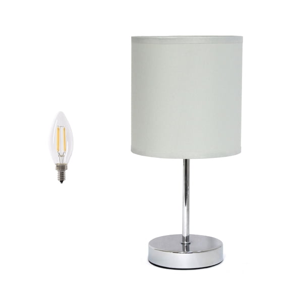 Creekwood Home 11.81" Chrome Petite Metal Stick Table Lamp with LED Bulb, Slate Gray Shade