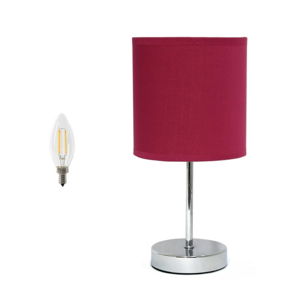 Creekwood Home 11.81" Chrome Petite Metal Stick Table Lamp with LED Bulb, Wine Red Shade