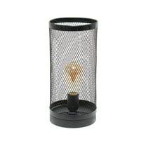 Creekwood Home 12.75" Industrial Mesh Cylinder Table Lamp, Modern Accent Lighting For Living Room, Entryway, Bedroom, Office, Black