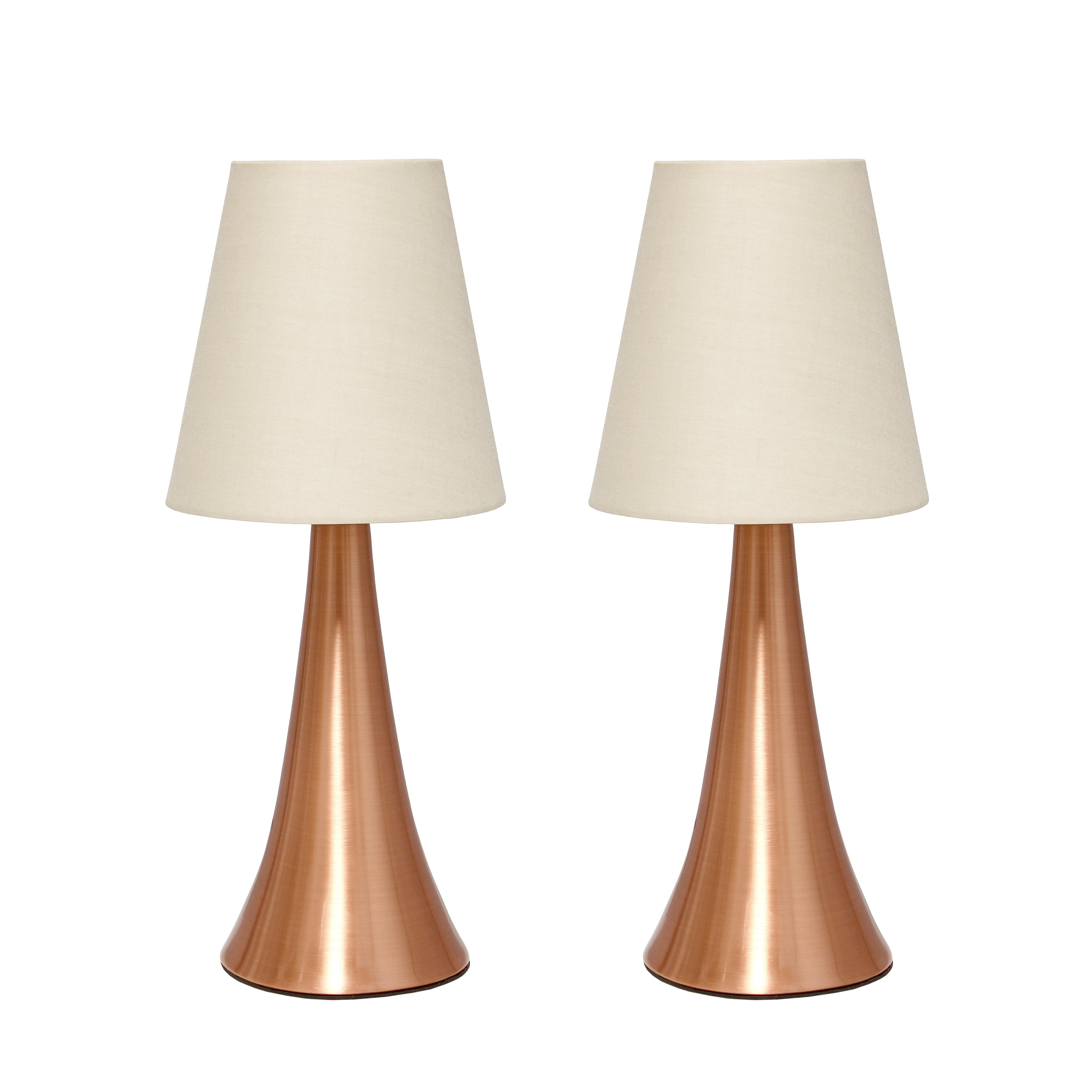 Creekwood Home 12" Chic and Contemporary Mini Touch Lamp Duo, for Bedroom, Living Room, Hallway, Rose Gold with Cream Shades