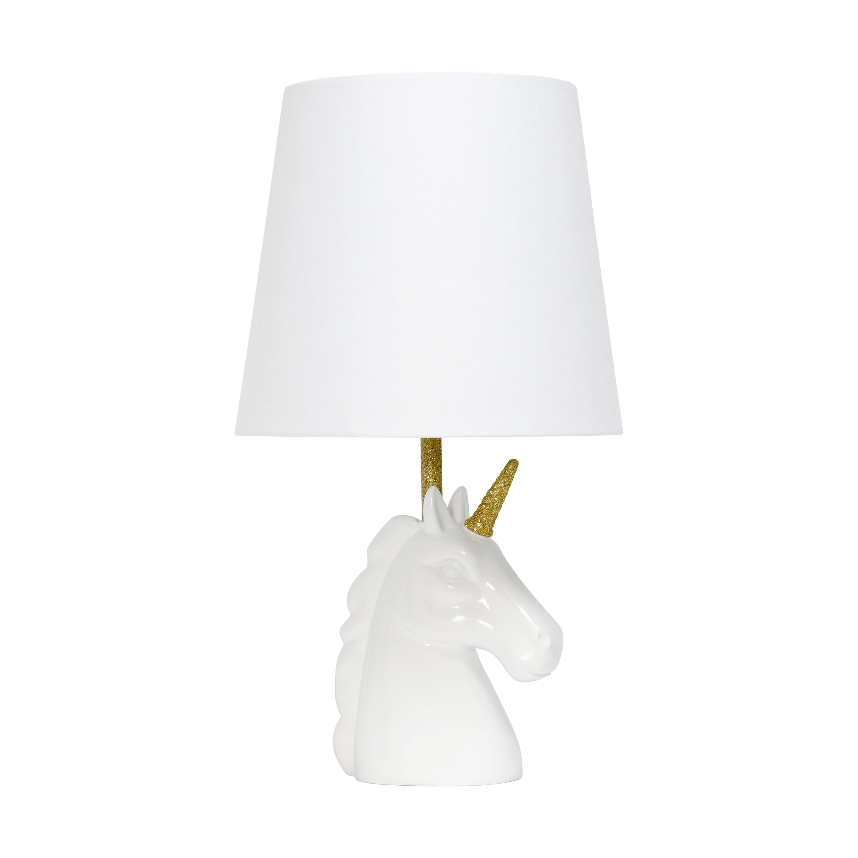 Creekwood Home 15.5" Enchanting Unicorn Dreams Table Lamp, White with Gold Glitter