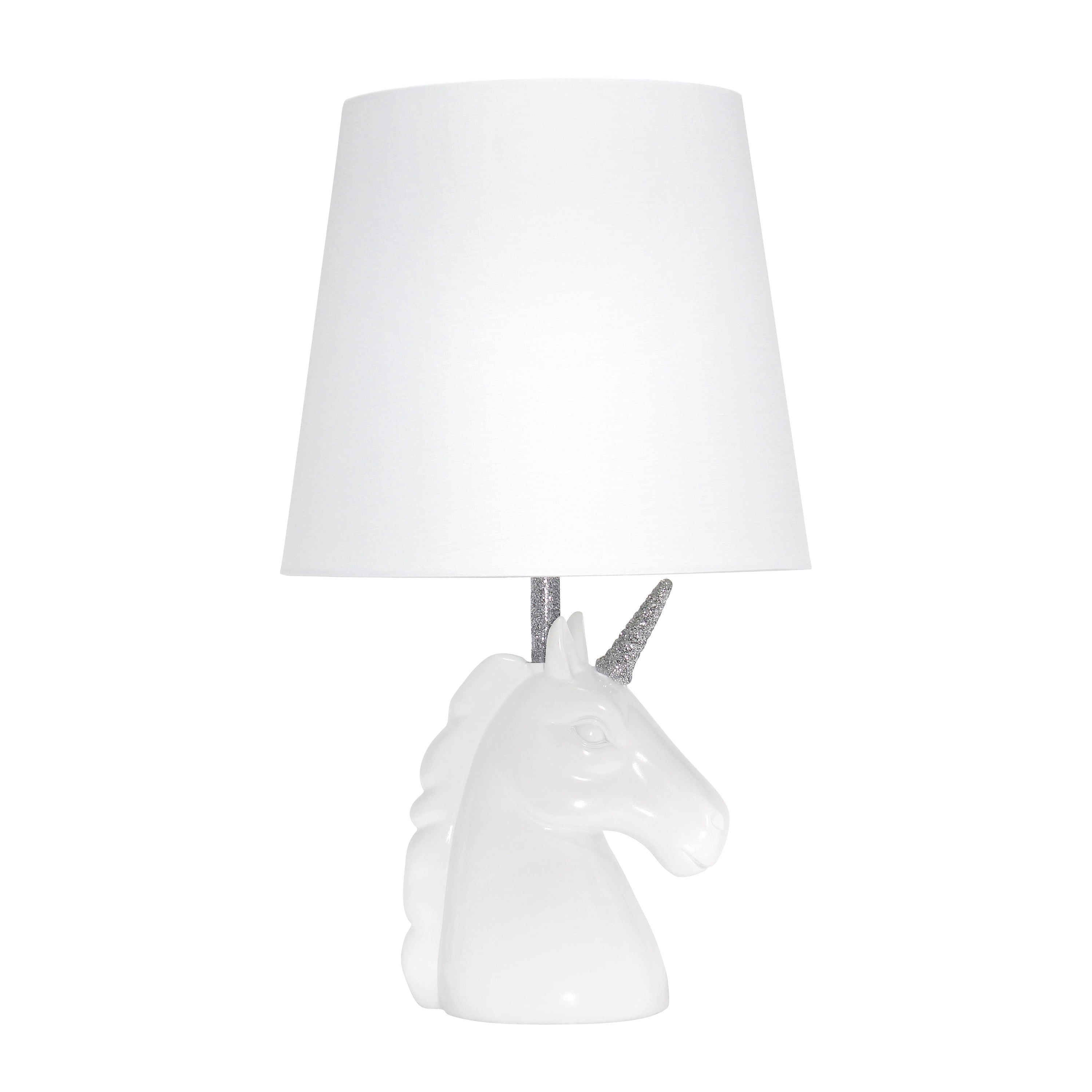 Creekwood Home 15.5" Enchanting Unicorn Dreams Table Lamp, White with Silver Glitter