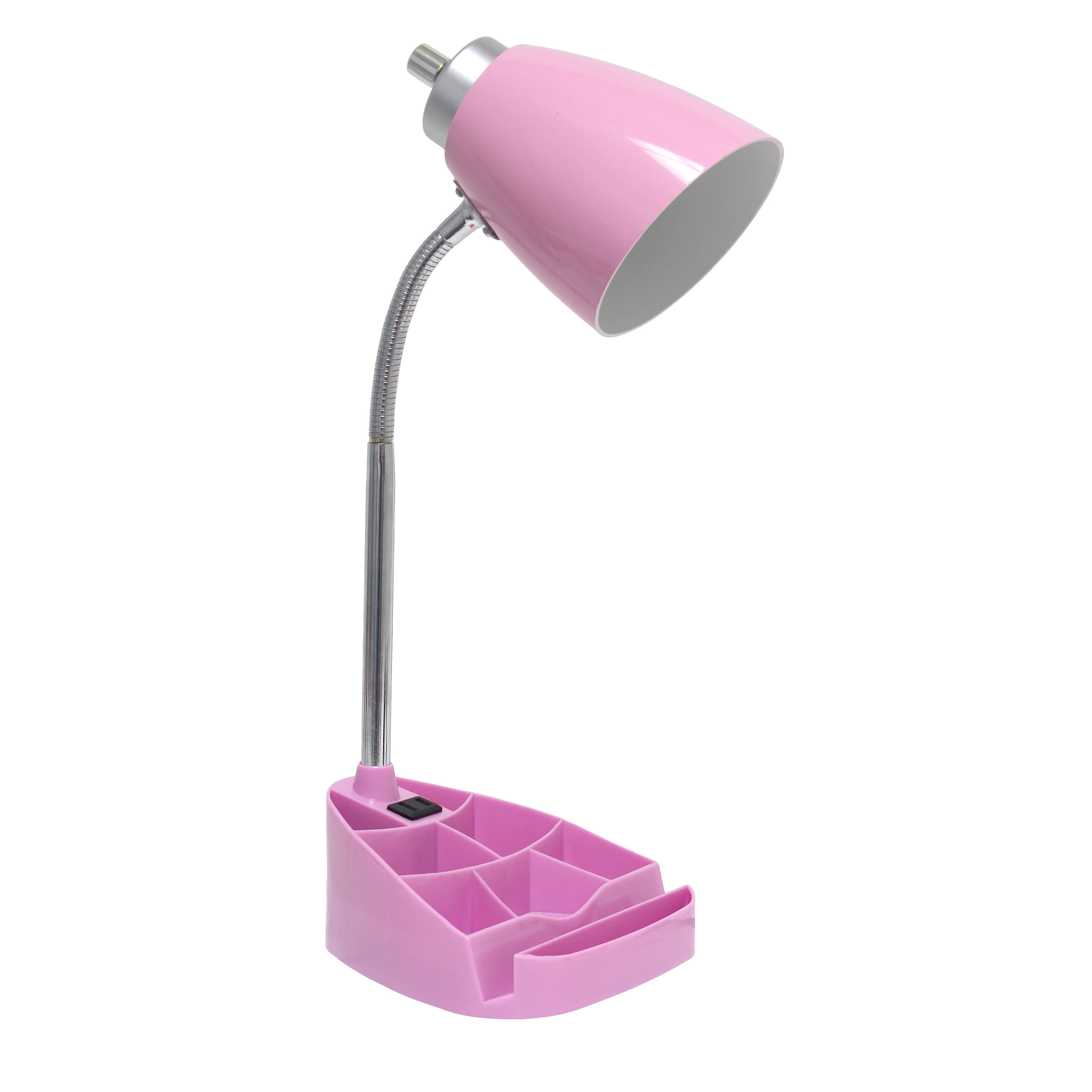 Creekwood Home 18.5" Flexible Coordinating Desk Lamp with Charging Outlet & Storage, Pink