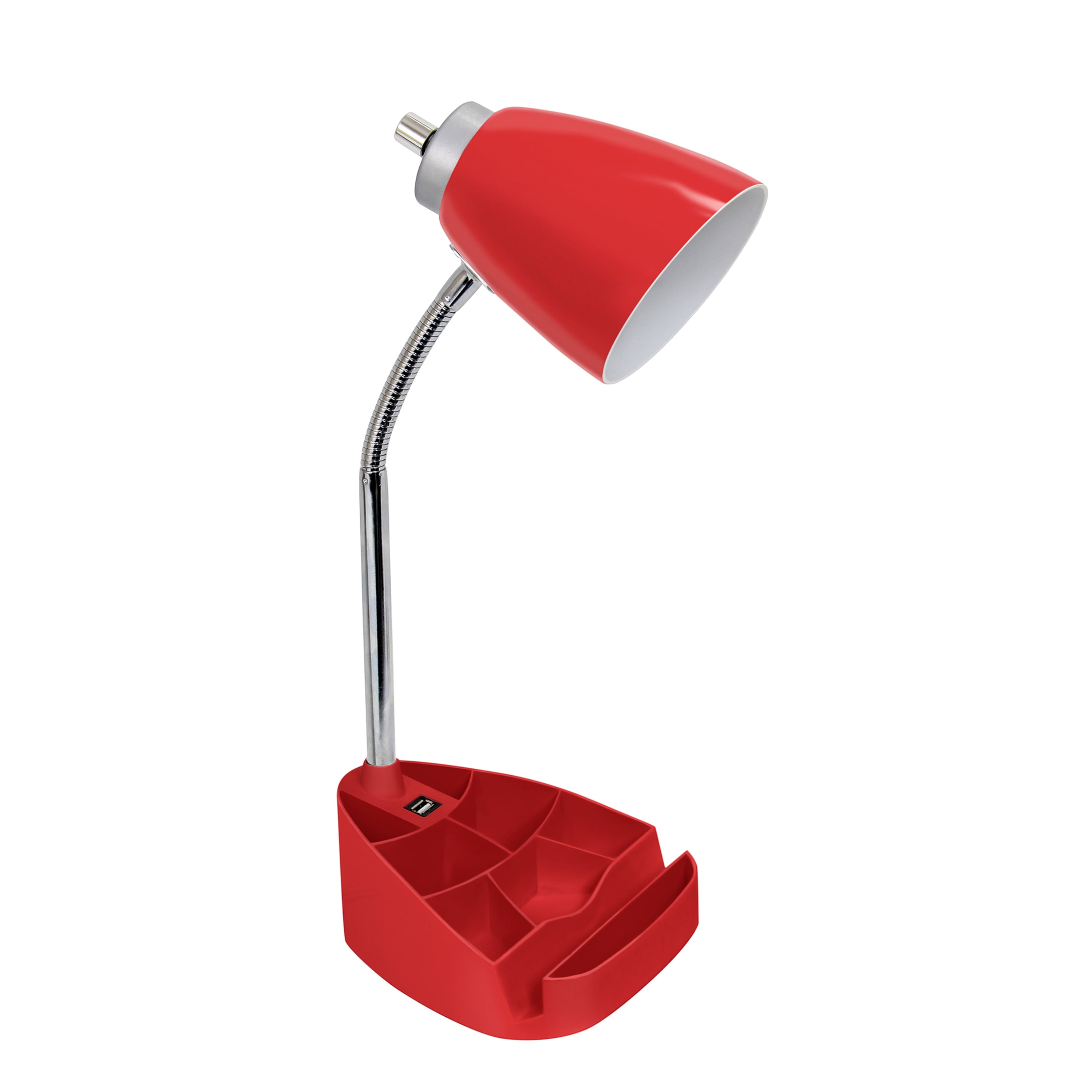Creekwood Home 18.5" Flexible Coordinating Desk Lamp with USB Port and Storage, Red