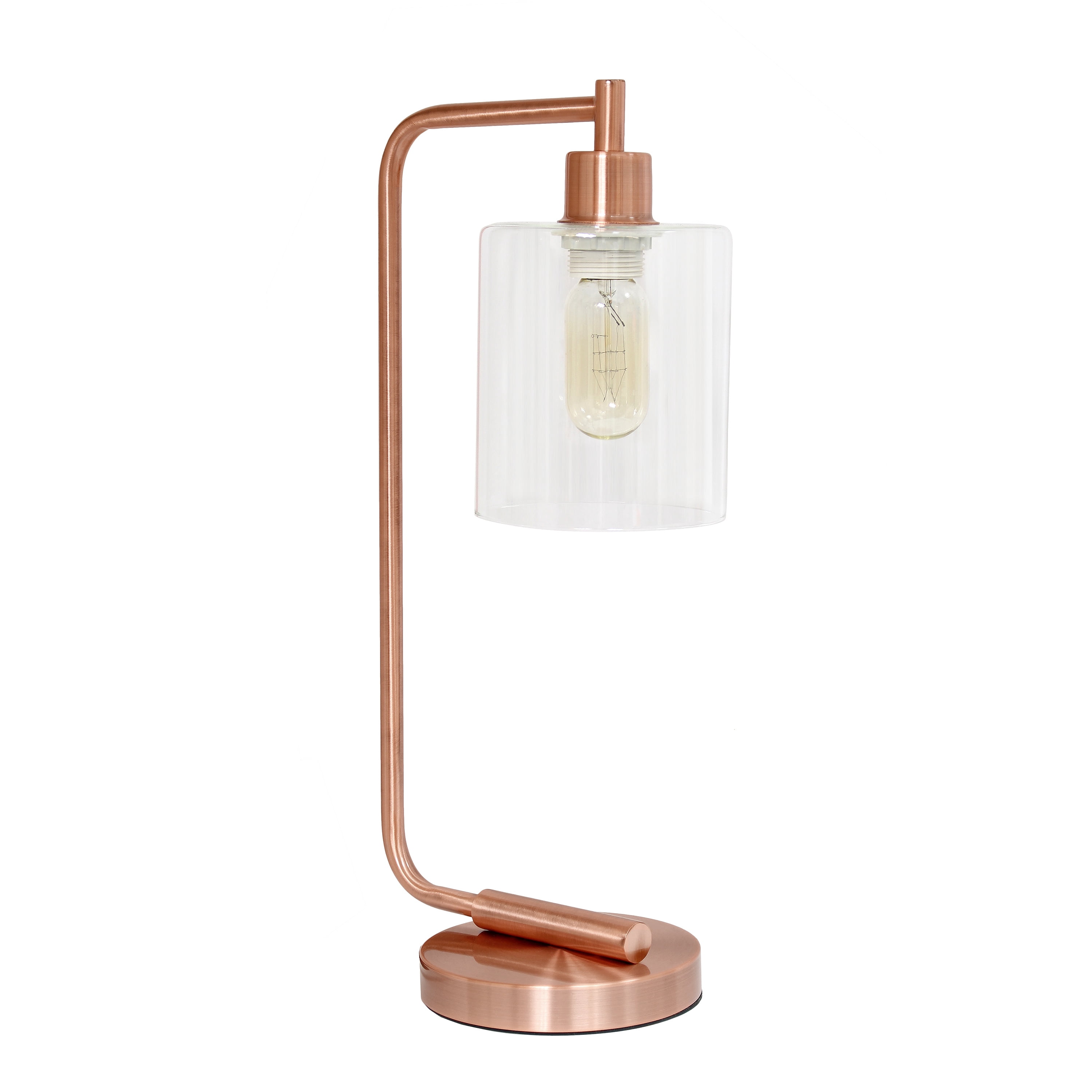Creekwood Home 18.8" Vintage Industrial Curved Arm Desk Lamp & Glass Shade, Rose Gold