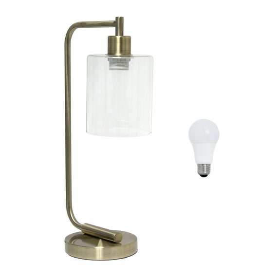 Creekwood Home 18.8" Vintage Industrial Curved Arm Desk Lamp with LED Bulb, Antique Brass