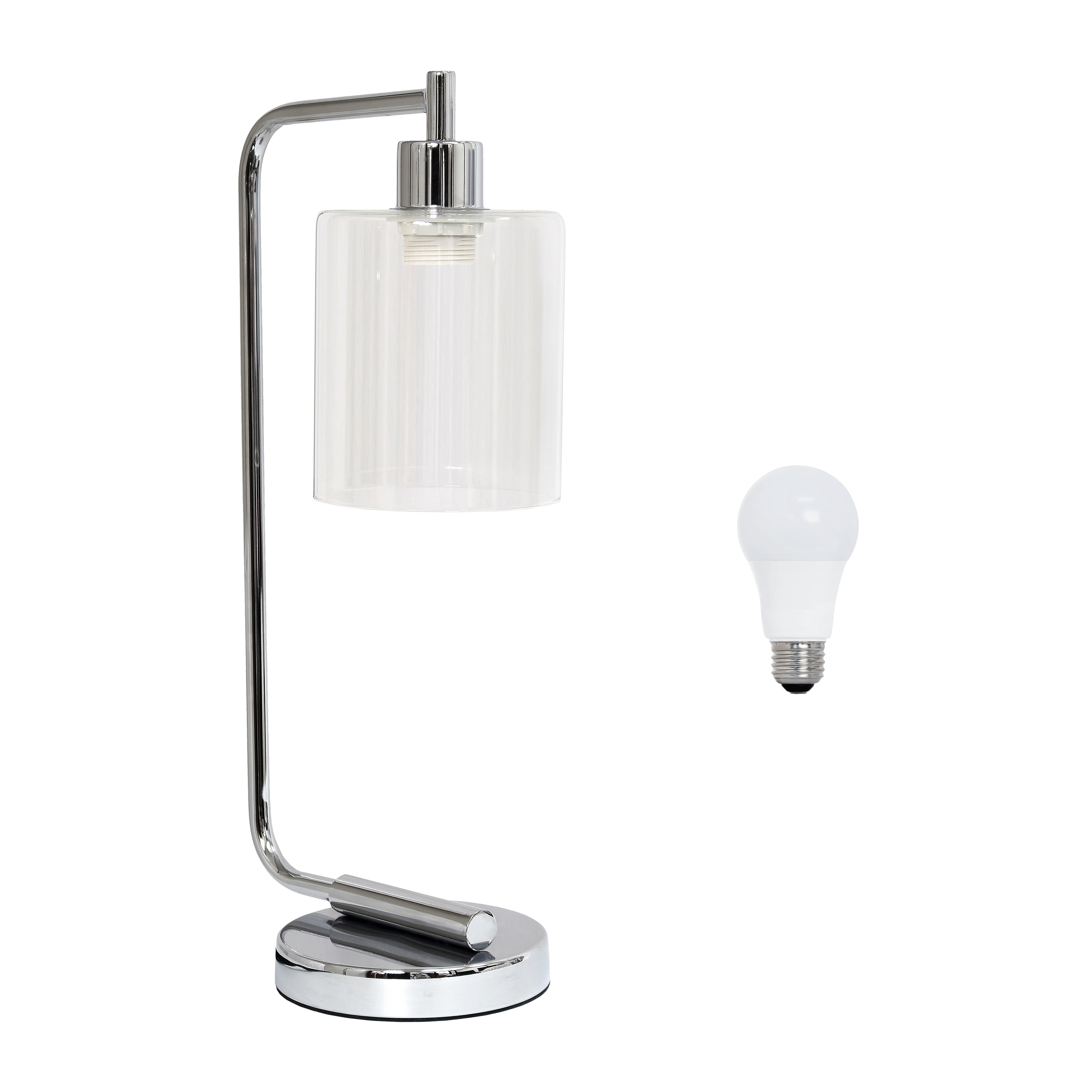 Creekwood Home 18.8" Vintage Industrial Curved Arm Desk Lamp with LED Bulb, Chrome