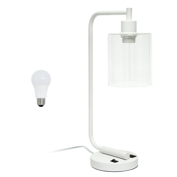Creekwood Home 18.8" Vintage Industrial Curved Desk Lamp w/ USB Ports & LED Bulb, White