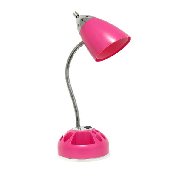 Creekwood Home 19.5" Basic Swivel Desk Lamp with Charging Outlet and Storage, Pink