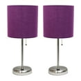 thumbnail image 1 of Creekwood Home 19.5" Oslo Contemporary Bedside Duo, Brushed Steel Table Lamp Two Pack Set with USB Port, Purple Shades, 1 of 8