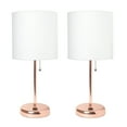 thumbnail image 1 of Creekwood Home 19.5" Oslo Contemporary Bedside Duo, Rose Gold Table Lamp Two Pack Set with USB Port, White Shades, 1 of 8