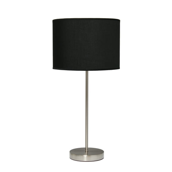 Creekwood Home 23" Essential Sleek and Slender Table Lamp, for Nightstand, Office, Living Room, Brushed Nickel with Black Shade