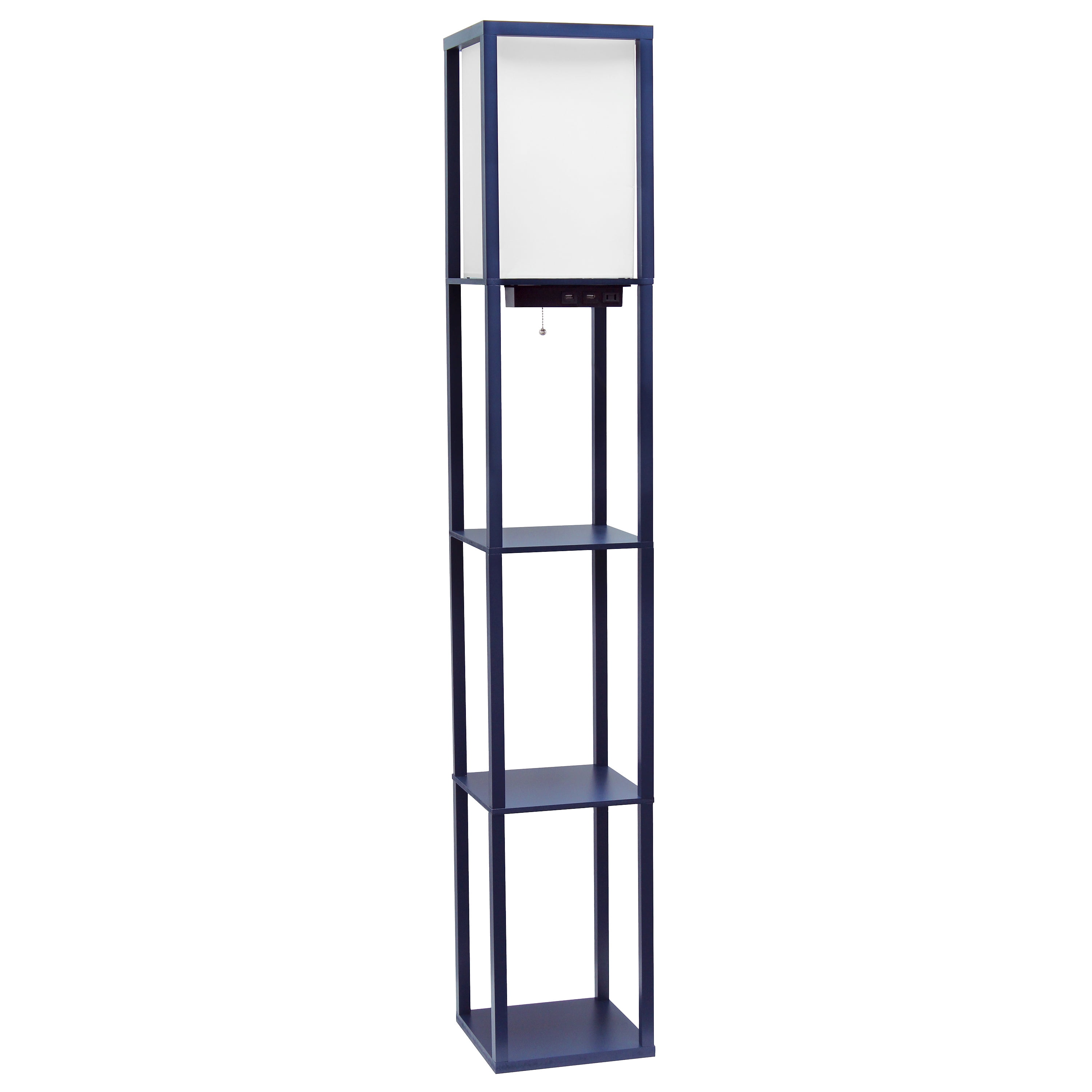 Classix Navy Blue 62.5" 3-Tier Shelf Floor Lamp with Linen Shade