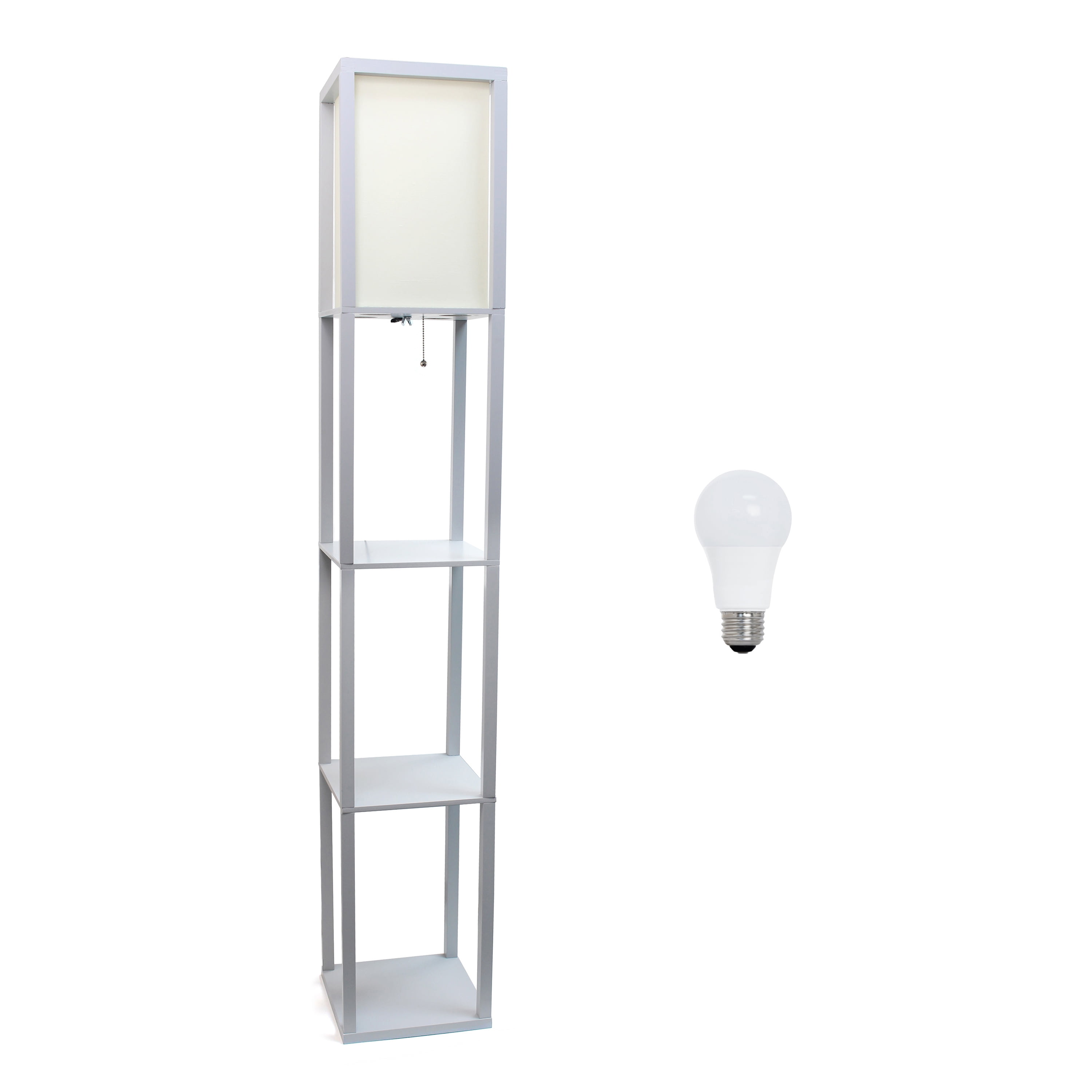 Classix 62.5" Gray Floor Lamp with White Linen Shade and Shelves