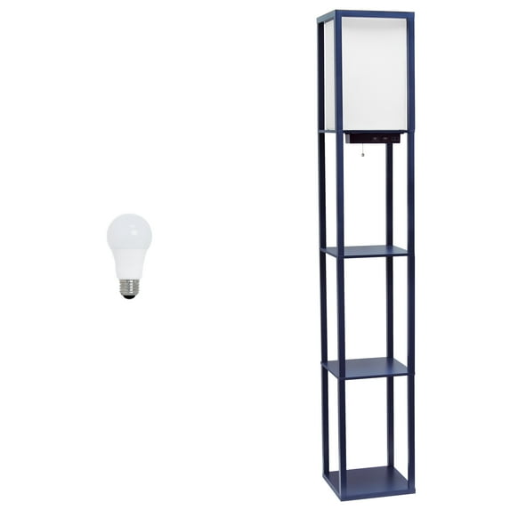Creekwood Home 62.5" Storage & Display Floor Lamp w/ Charging Ports & LED Bulb, Navy Blue