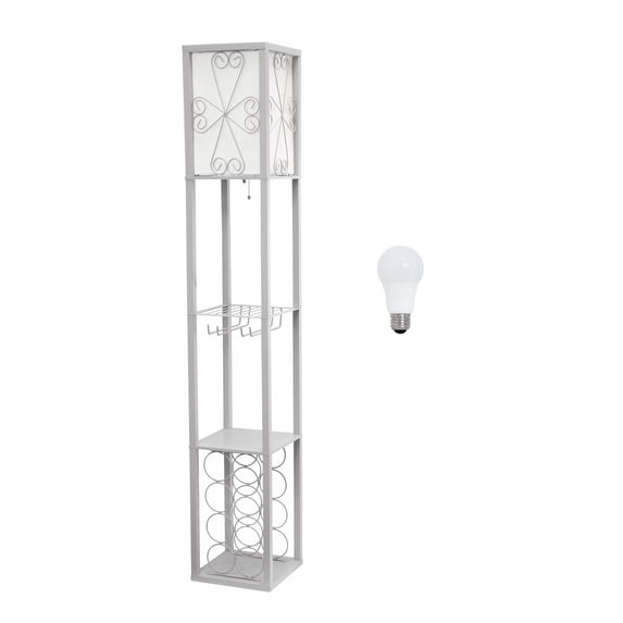 Creekwood Home 62.5" Vino Wine Rack and Storage Floor Lamp with LED Bulb, Gray