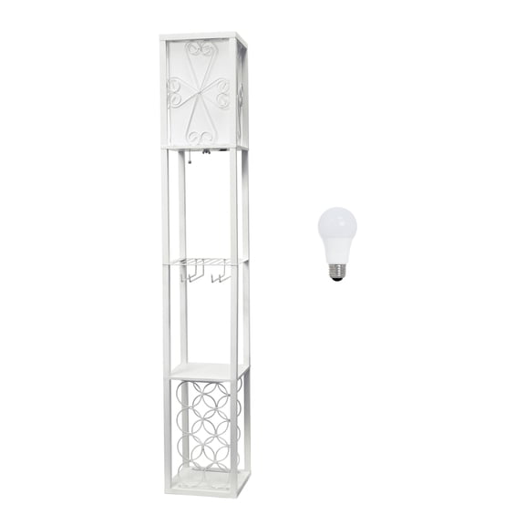 Creekwood Home 62.5" Vino Wine Rack and Storage Floor Lamp with LED Bulb, White