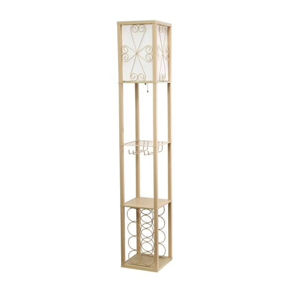 Creekwood Home 62.5" Vino Wine Rack and Storage Floor Lamp, with Stemware Holder, Tan