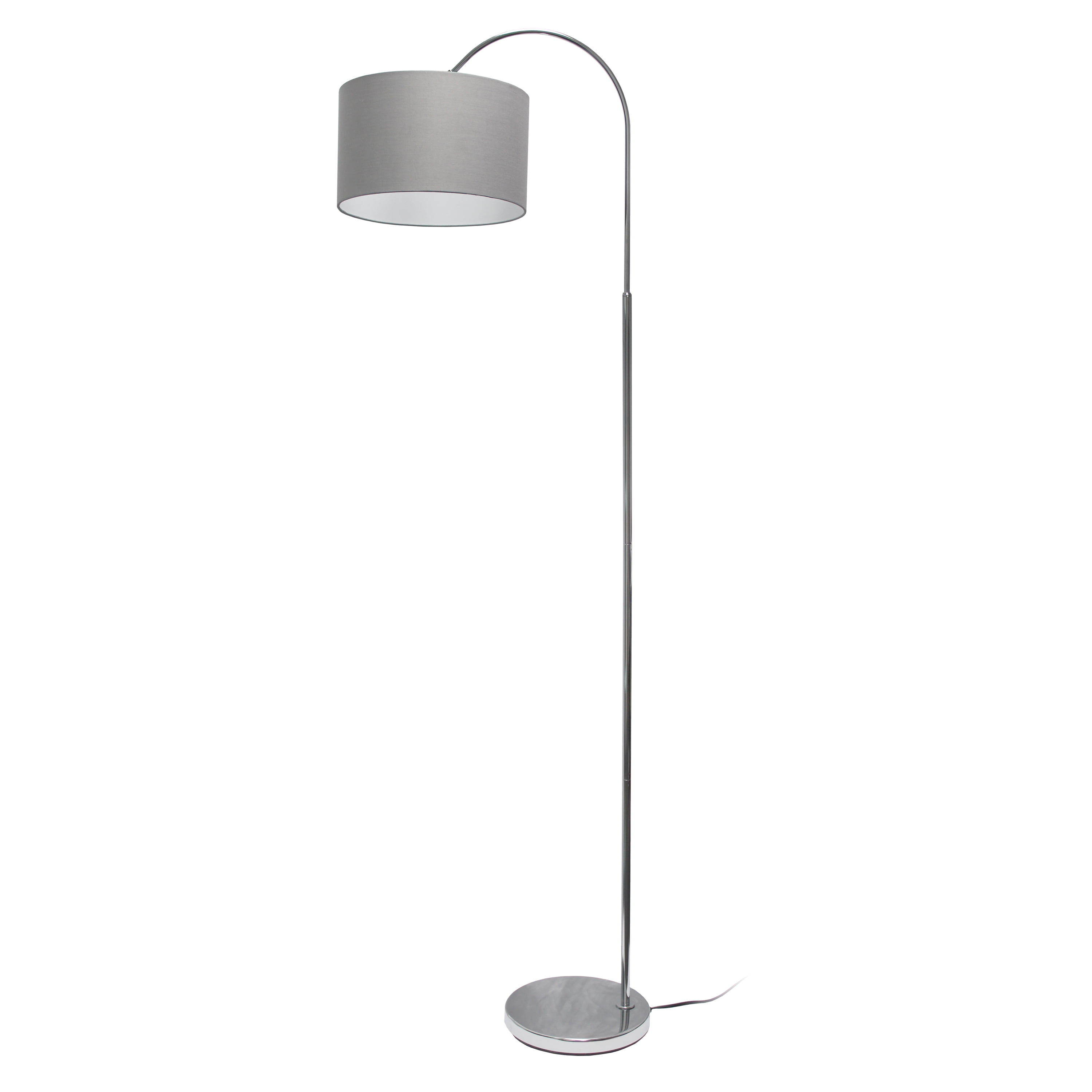 Creekwood Home 66" Modern Arched Brushed Nickel Floor Lamp, Gray Shade
