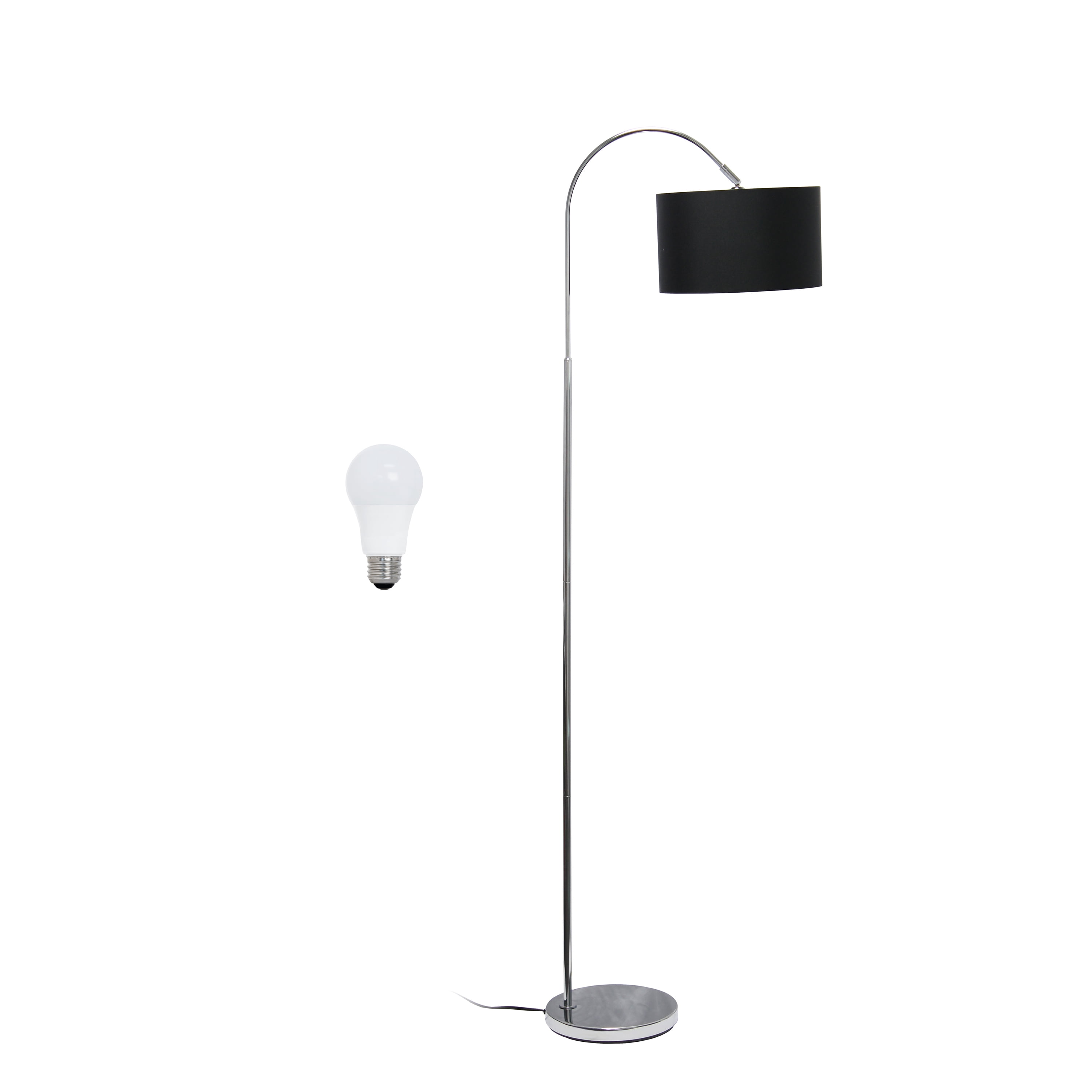 Creekwood Home 66" Modern Arched Brushed Nickel Floor Lamp with LED Bulb, Black Shade