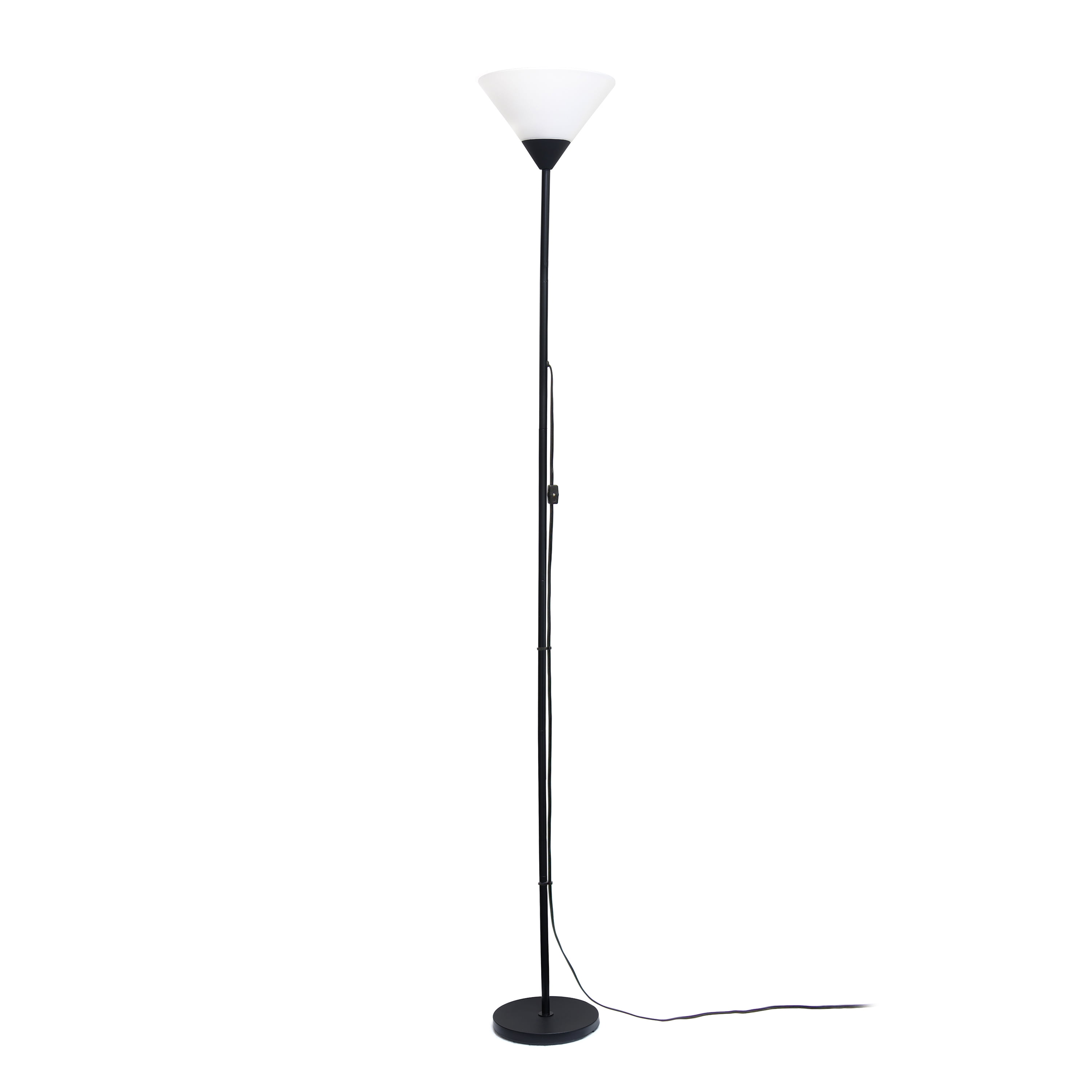 Essentix 70" Black Metal Torchiere Floor Lamp with White Plastic Shade