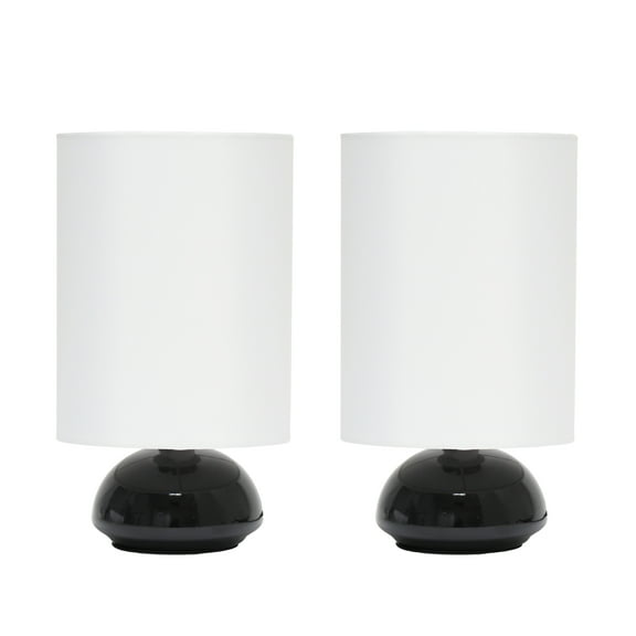 Creekwood Home 8.66" Chic Elongated Shade Mini Touch Lamp Duo, for Bedroom, Living Room, Hallway, Black with White Shades
