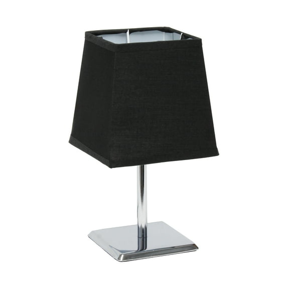 Creekwood Home 9.65" Compact And Chic Modern Square Chrome Accent Table Lamp, For Living Room, Bedroom, Office, Black Shade