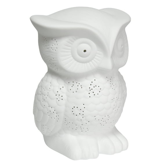 Creekwood Home 9.84" Glowing Ceramic Wisdom Owl Light, for Home Dcor, Nightstand, End Table, Entryway, Bookshelf, Kid's Room, White