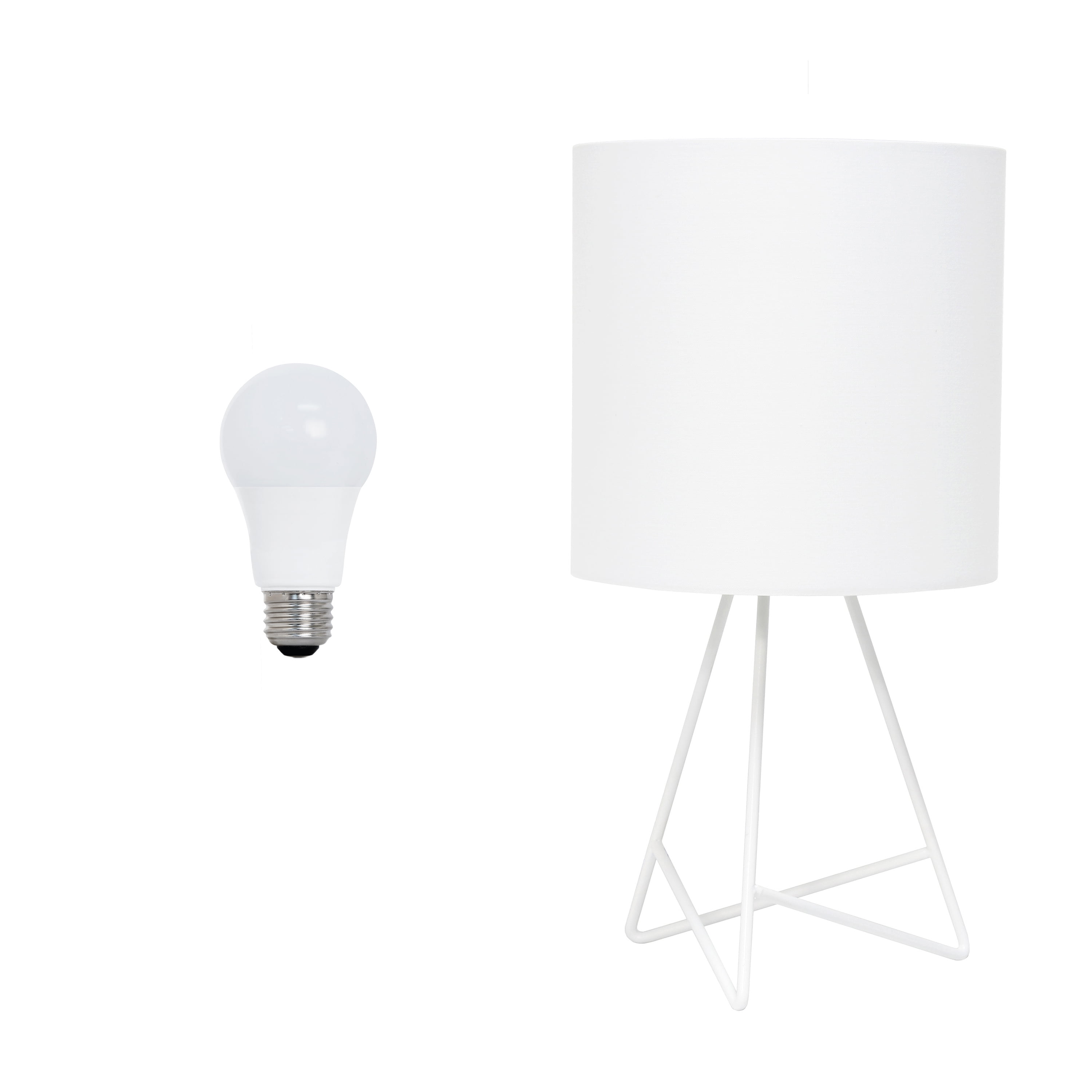 Creekwood Home Glamora 14" Modern Chic Wire Table Lamp with LED Bulb, White w/ White Shade