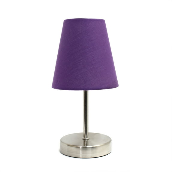 Creekwood Home Nauru 10.5" Traditional Petite Metal Stick Bedside Table Desk Lamp in Sand Nickel with Fabric Empire Shade for Nightstand, End Table, Dorm, Home Décor, Bedroom, Living Room, Purple