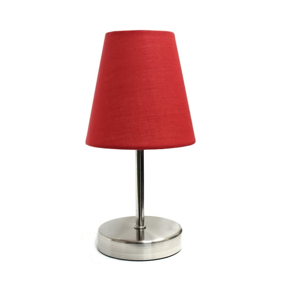 Creekwood Home Nauru 10.5" Traditional Petite Metal Stick Bedside Table Desk Lamp in Sand Nickel with Fabric Empire Shade for Nightstand, End Table, Dorm, Home Décor, Bedroom, Living Room, Red