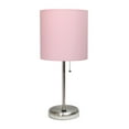 thumbnail image 1 of Creekwood Home Oslo 19.5" Contemporary Bedside USB Port Feature Standard Metal Table Desk Lamp in Brushed Steel with Light Pink Drum Fabric Shade for Home Décor, Bedroom, End Table, Living Room, Dorm, 1 of 6