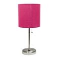 thumbnail image 1 of Creekwood Home Oslo 19.5" Contemporary Bedside USB Port Feature Standard Metal Table Desk Lamp in Brushed Steel with Pink Drum Fabric Shade for Home Décor, Bedroom, End Table, Living Room, Dorm, 1 of 6