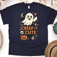 thumbnail image 1 of Creep It Cute Shirt | Funny Ghost Graphic Tee | Unisex Casual T-Shirt, Navy, Size L, 1 of 6