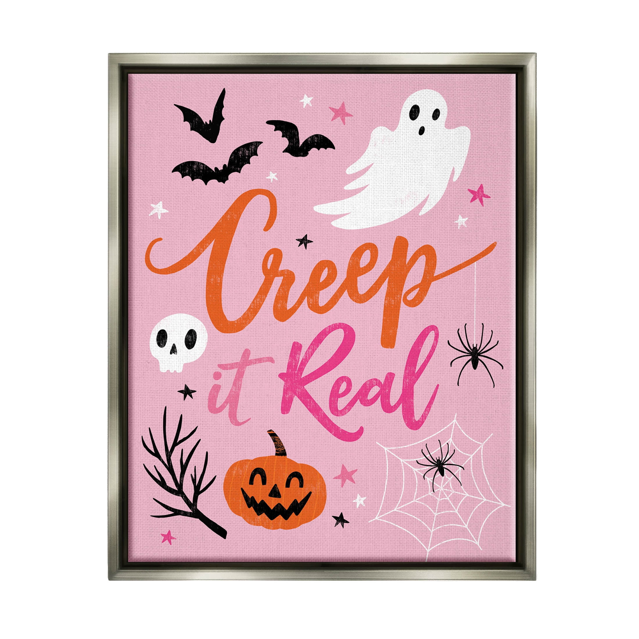 Creep It Real Pink Halloween Phrase Holiday Graphic Art Luster Gray Framed Art Print Wall Art