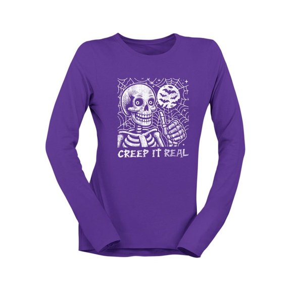 Creep It Real Skeleton Halloween Graphic - Women's Long Sleeve